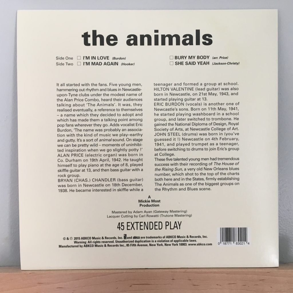 The Animals EP back cover