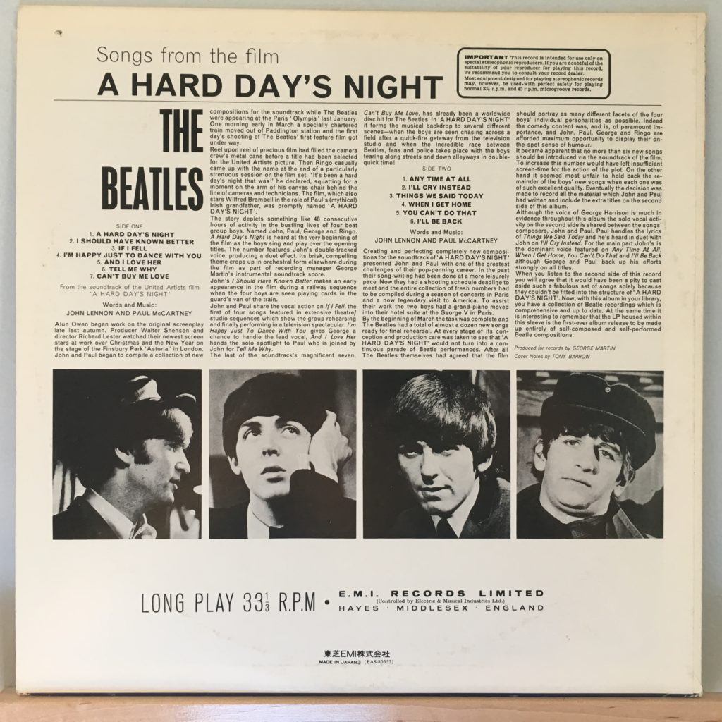 A Hard Day's Night back cover