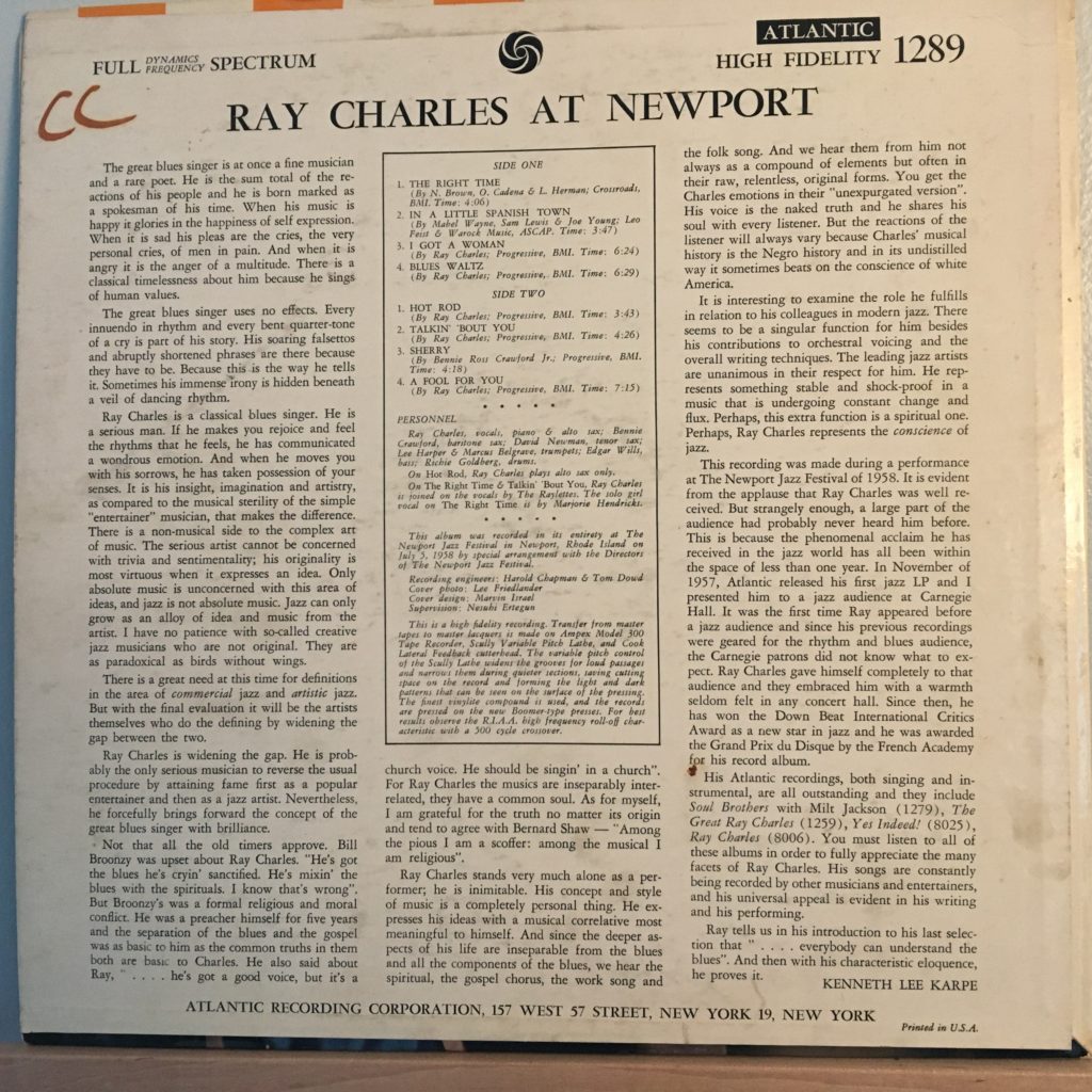 Ray Charles at Newport back cover