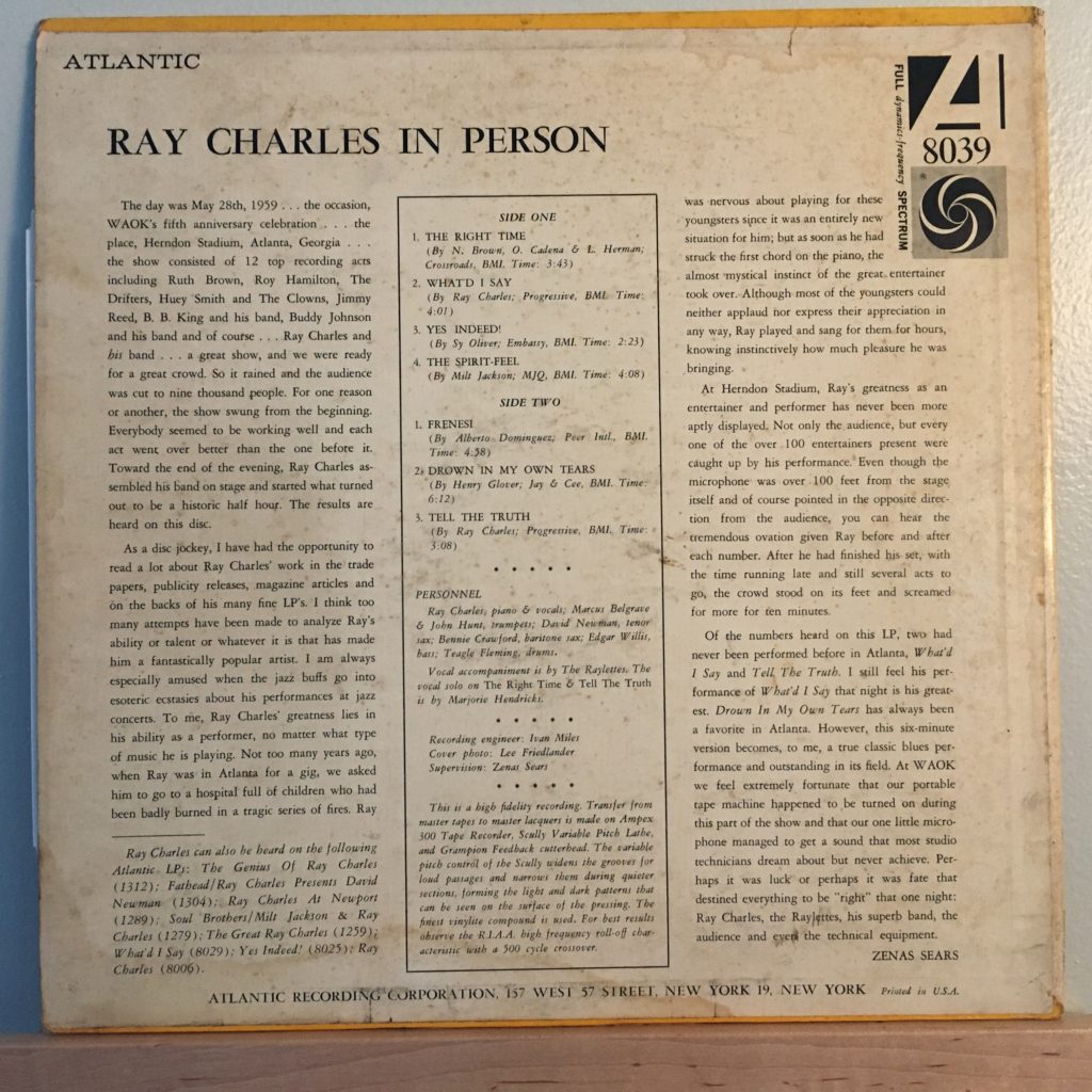 Ray Charles in Person back cover