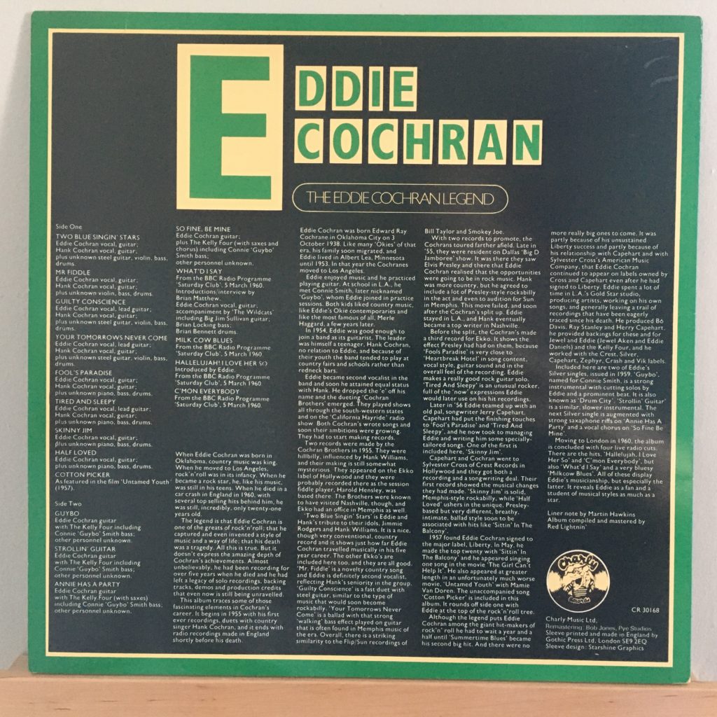 Eddie Cochran Legend back cover liner notes