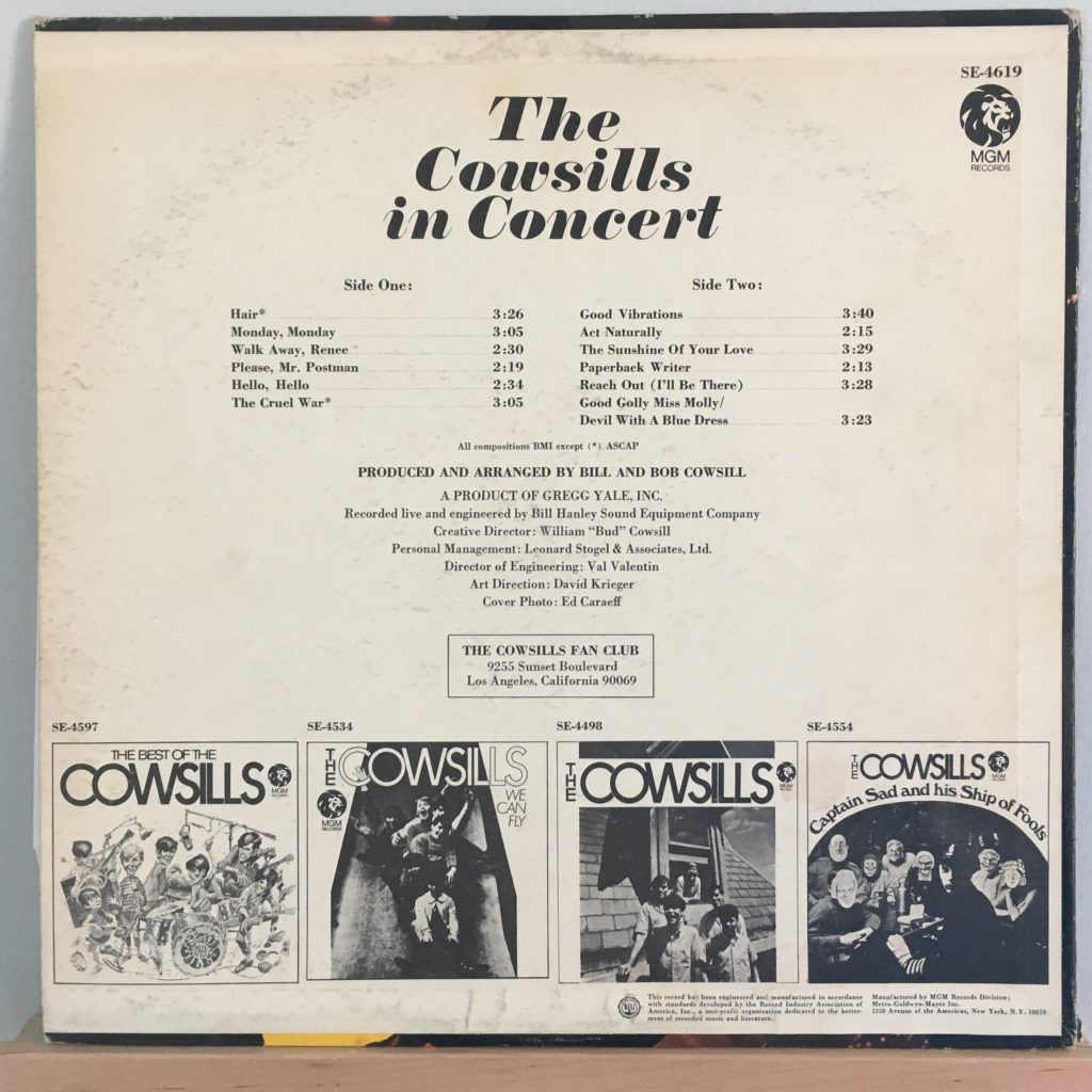 The Cowsills in Concert back cover