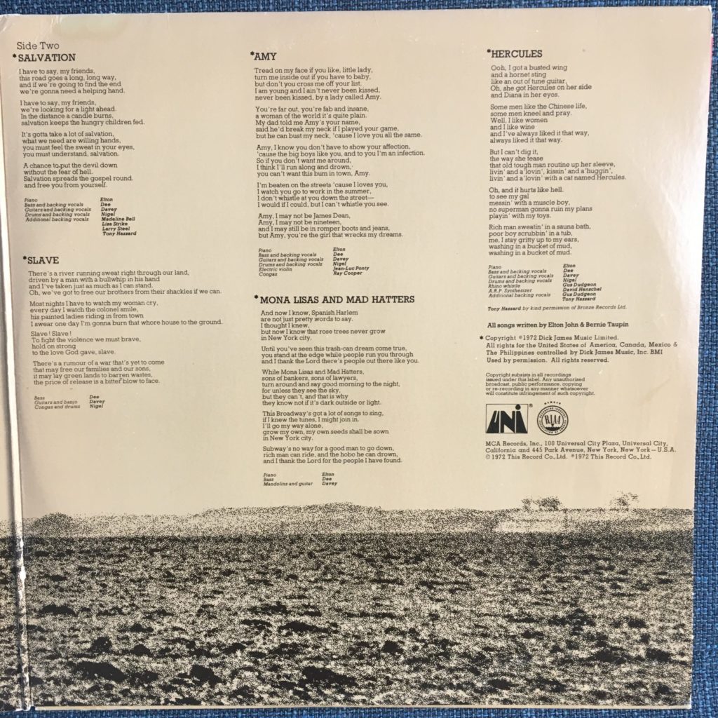 Honky Chateau lyric gatefold right