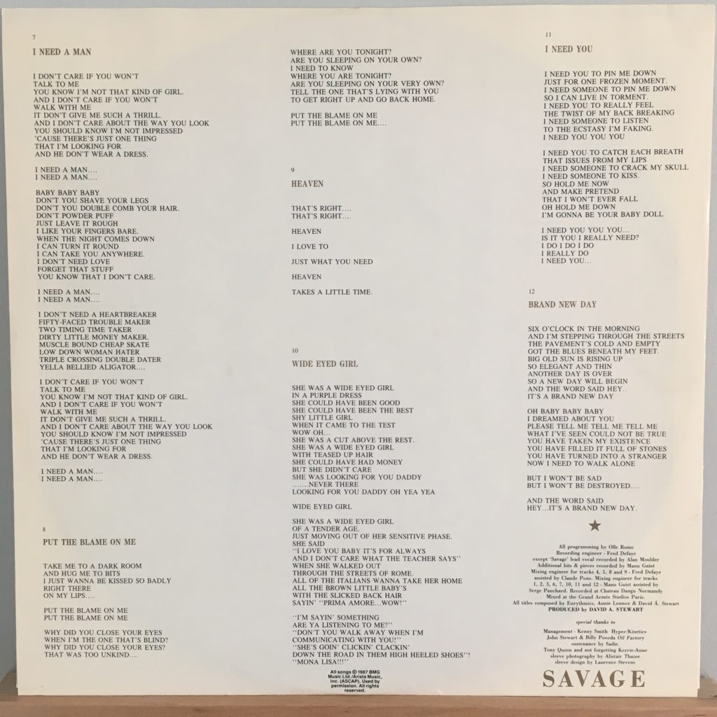 Savage lyric sleeve