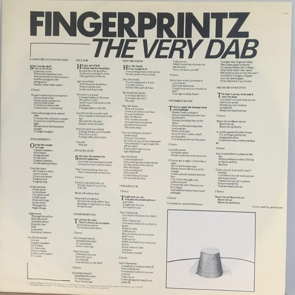 The Very Dab lyric sleeve