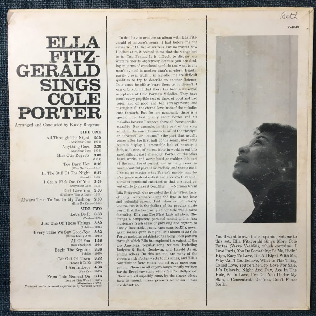 Ella Fitzgerald Sings Cole Porter back cover