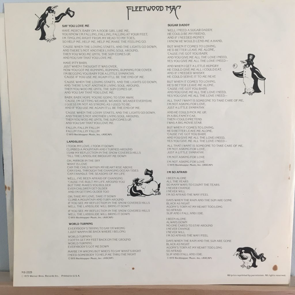 Fleetwood Mac lyric sheet 1