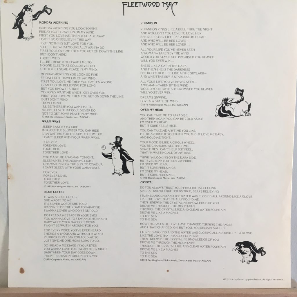 Fleetwood Mac lyric sheet 2