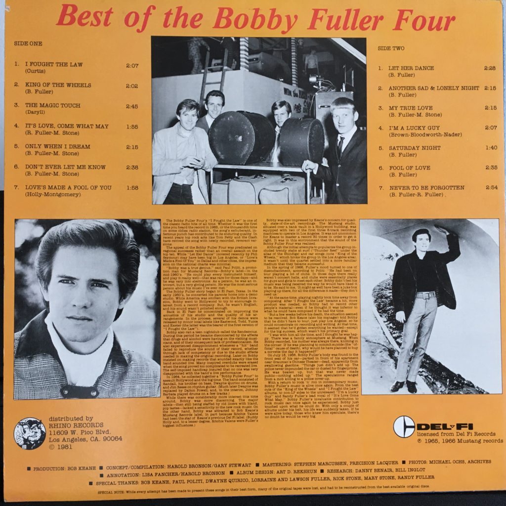 Best of the Bobby Fuller Four back cover