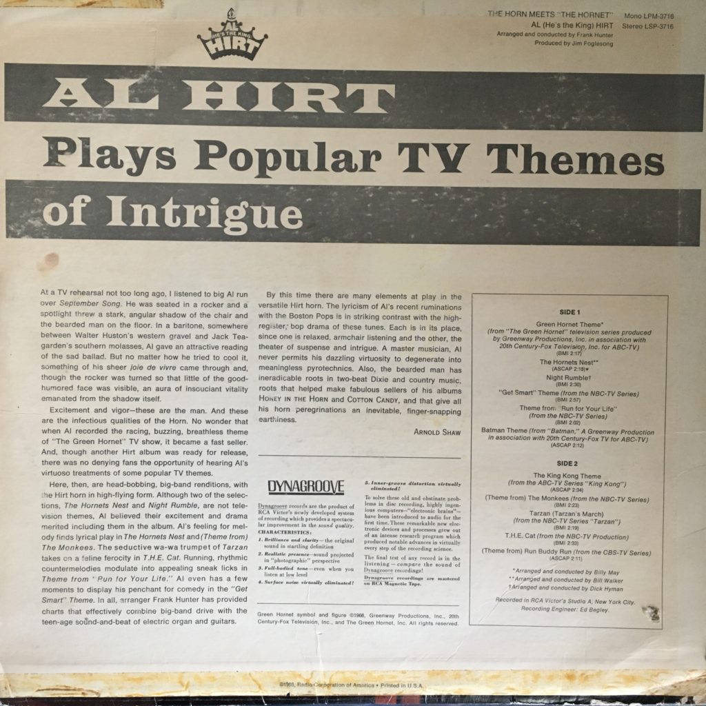 Al Hirt Plays Popular TV Themes of Intrigue