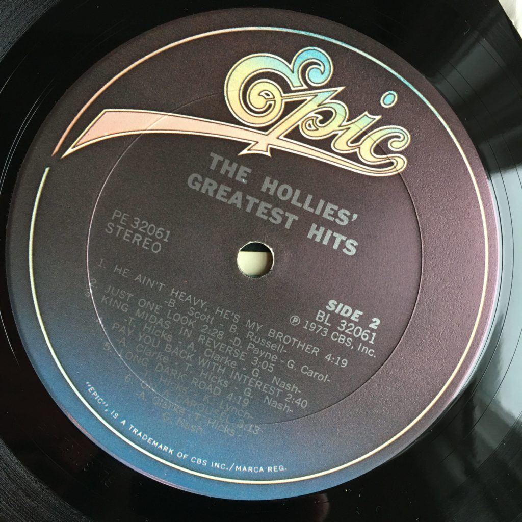 Hollies Greatest Hits label