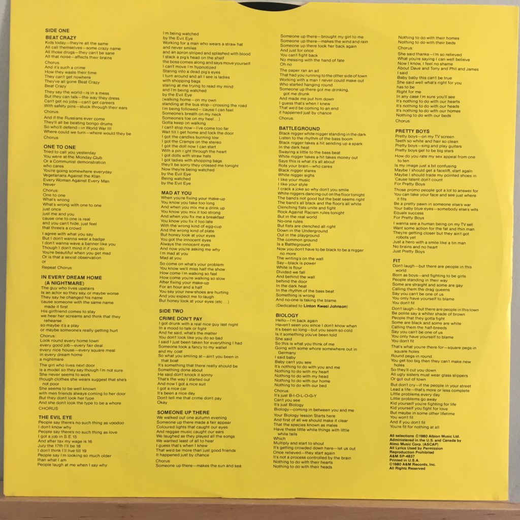 Beat Crazy lyric sleeve