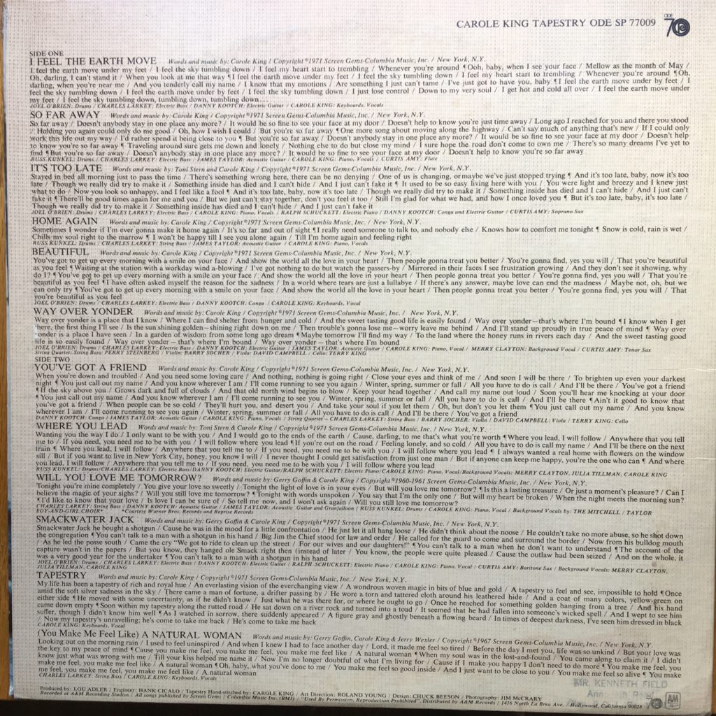 Carole King Tapestry back cover