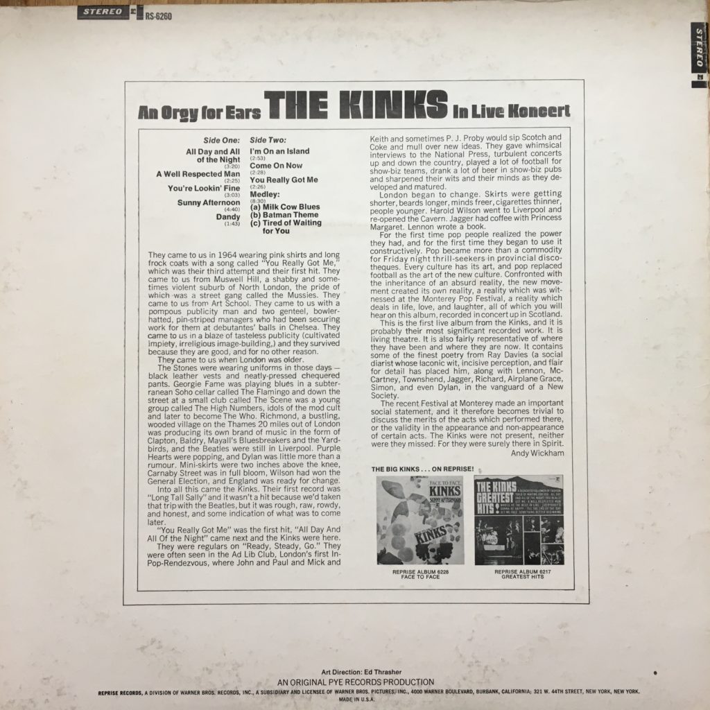 The Live Kinks back cover