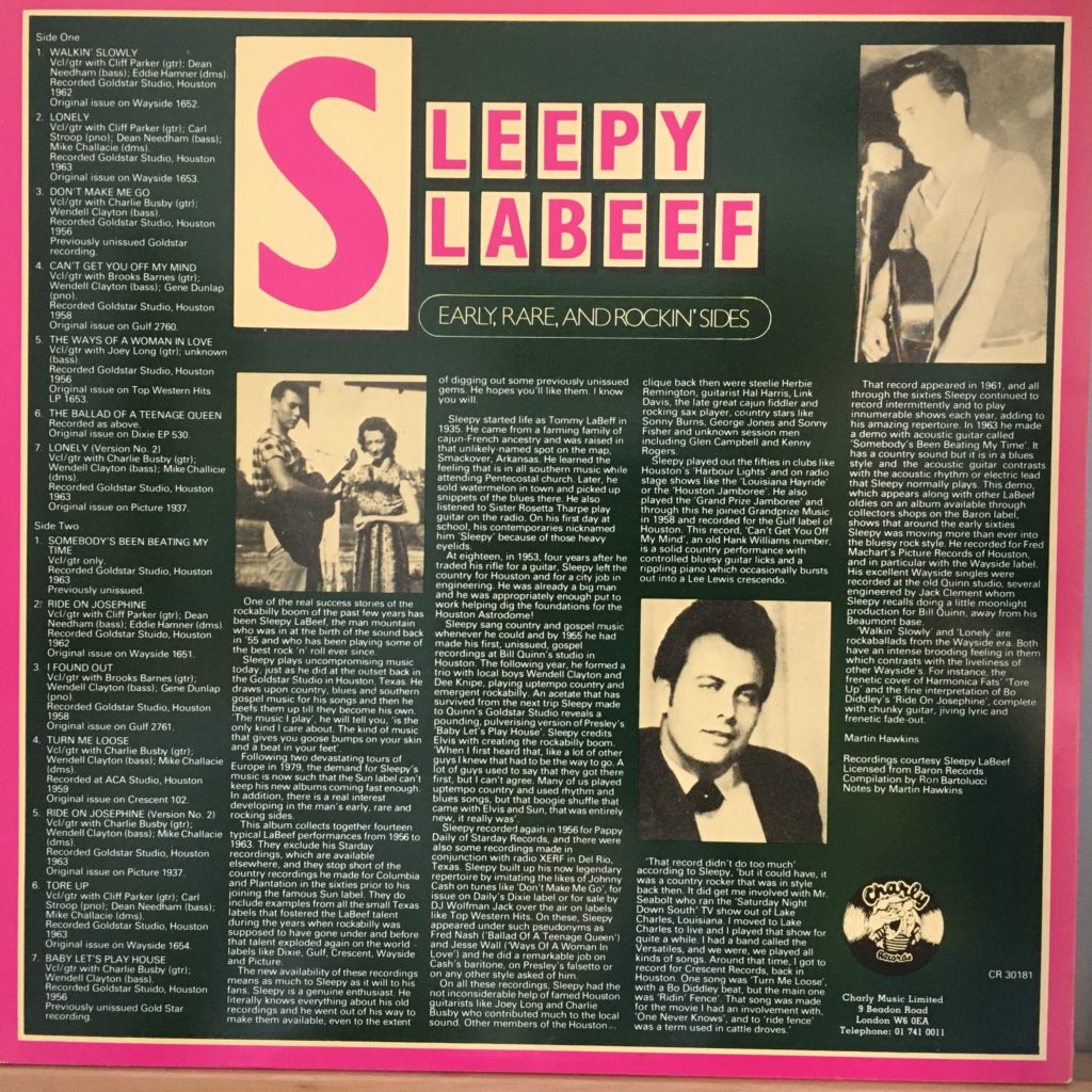 Sleepy LaBeef Early, Rare and Rockin' Sides back cover