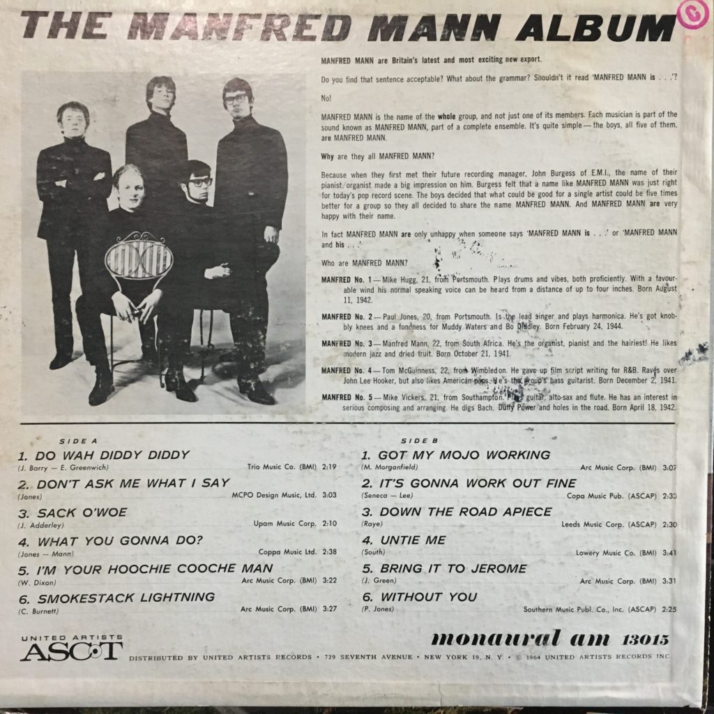 The Manfred Mann Album back cover
