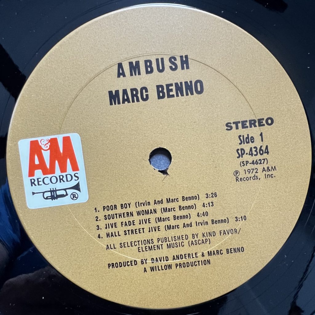 Marc Benno Ambush label on A&M