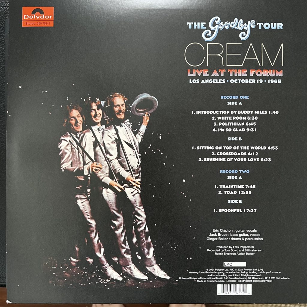 Cream Live At The Forum Goodbye Tour back cover