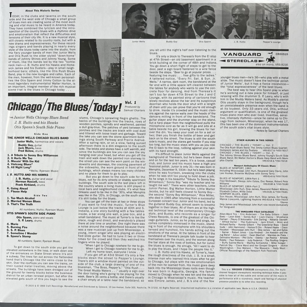 Back Cover of Chicago / The Blues / Today! Vol. 1, original liner notes by Samuel Charters
