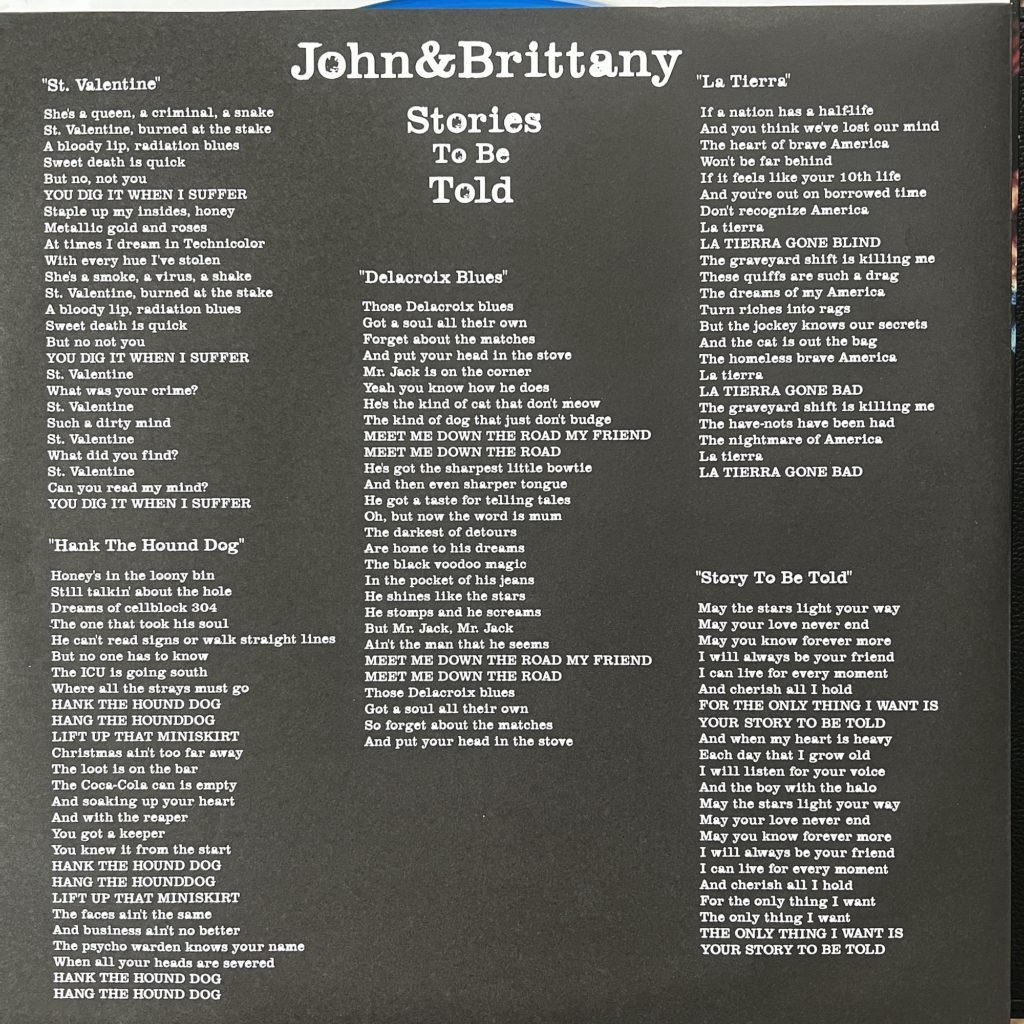 John & Brittany – Stories to be Told lyric sleeve