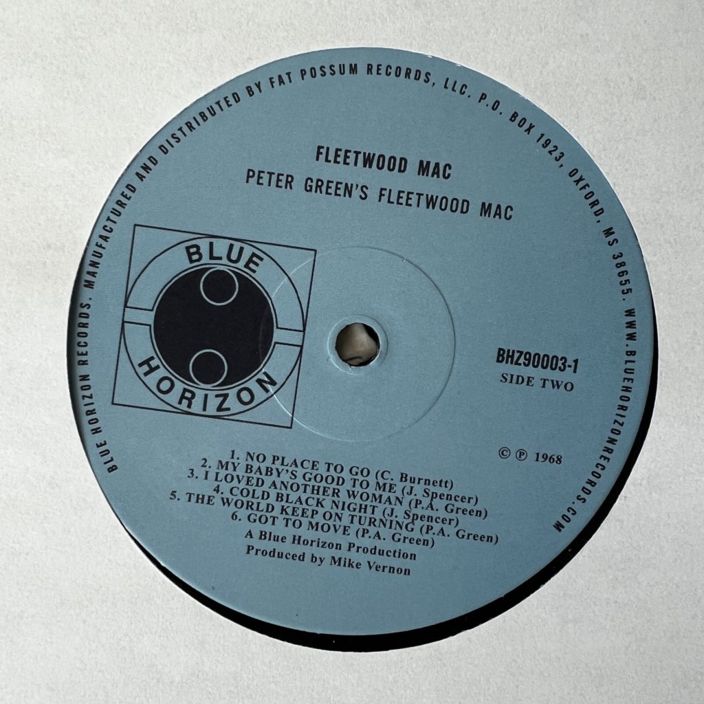 Peter Green's Fleetwood Mac label on Blue Horizon