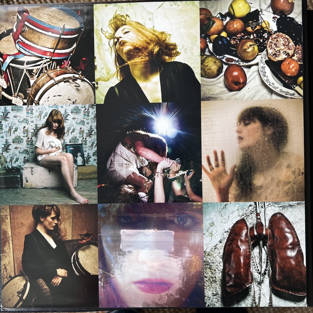 The picture sleeve from Lungs, depicting nine different unrelated images that somehow thematically fit together