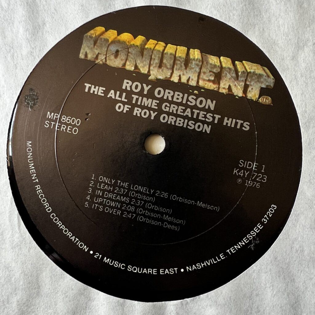 Roy Orbison Monument label