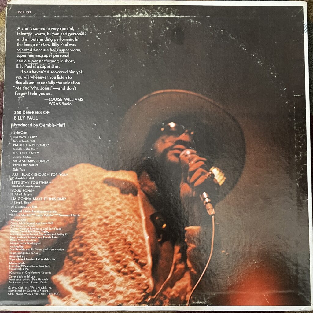 Back cover of "360 Degrees of Billy Paul"