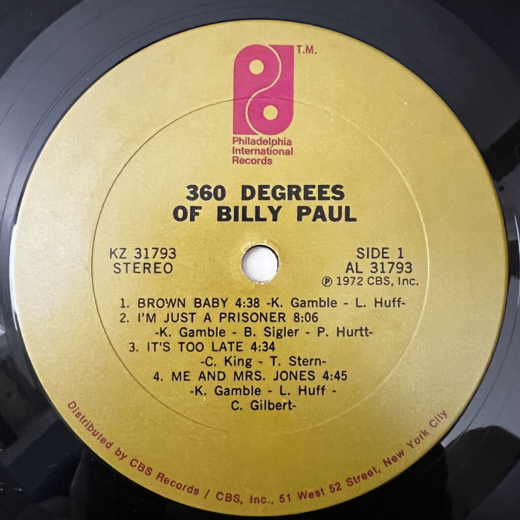 The classic Philadelphia International label for "360 Degrees of Billy Paul"