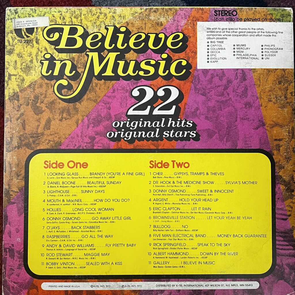 K-Tel Believe in Music back cover