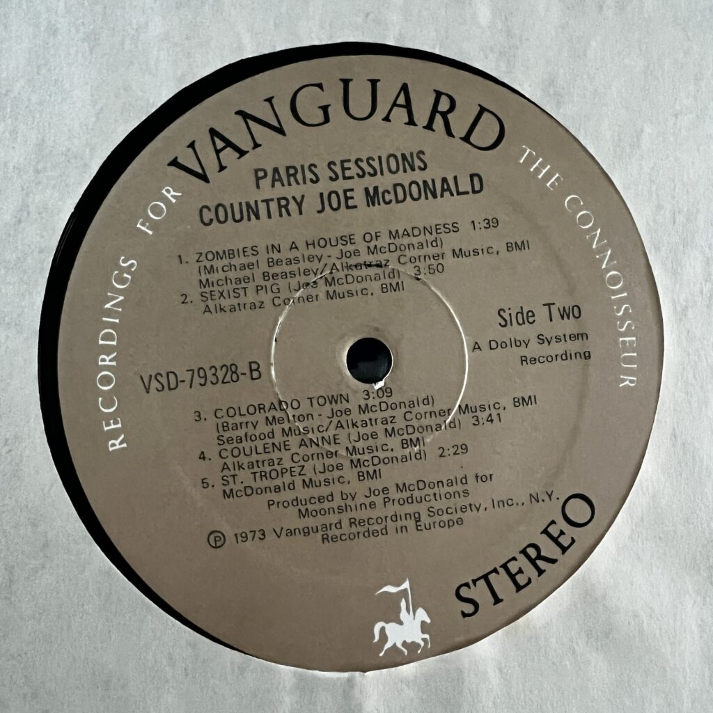 Country Joe Paris Sessions Vanguard label