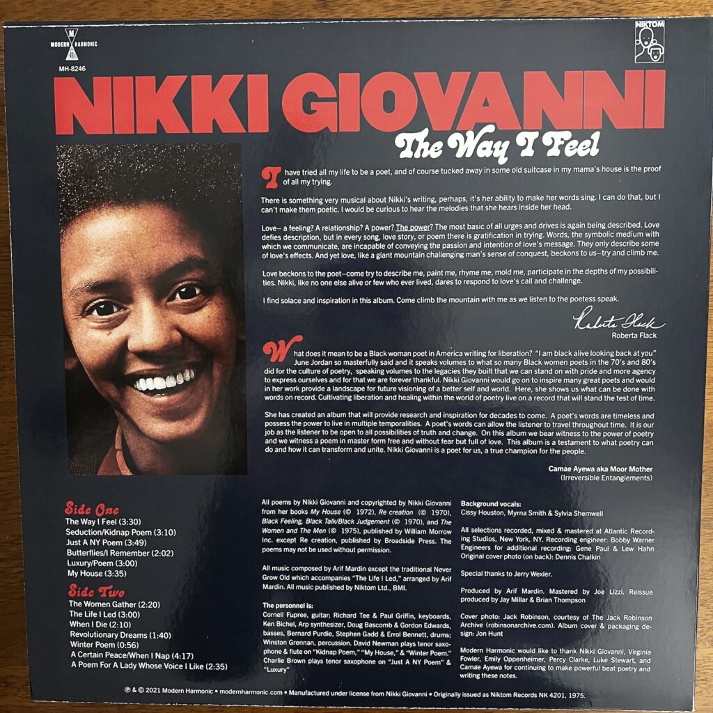 Nikki Giovanni The Way I Feel back cover