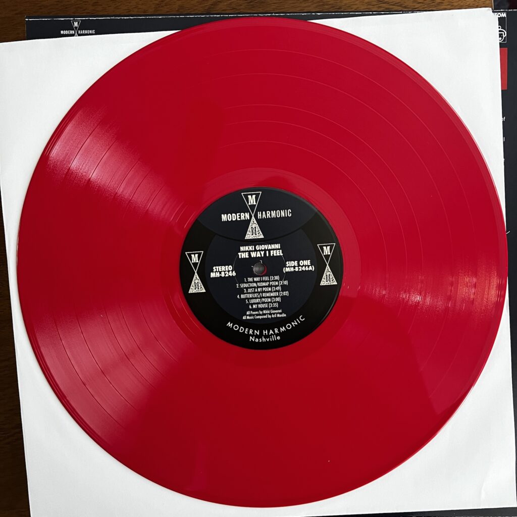 Nikki Giovanni The Way I Feel colored vinyl and label