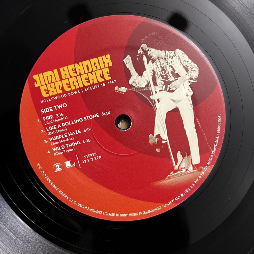 Jimi Hendrix Hollywood Bowl label