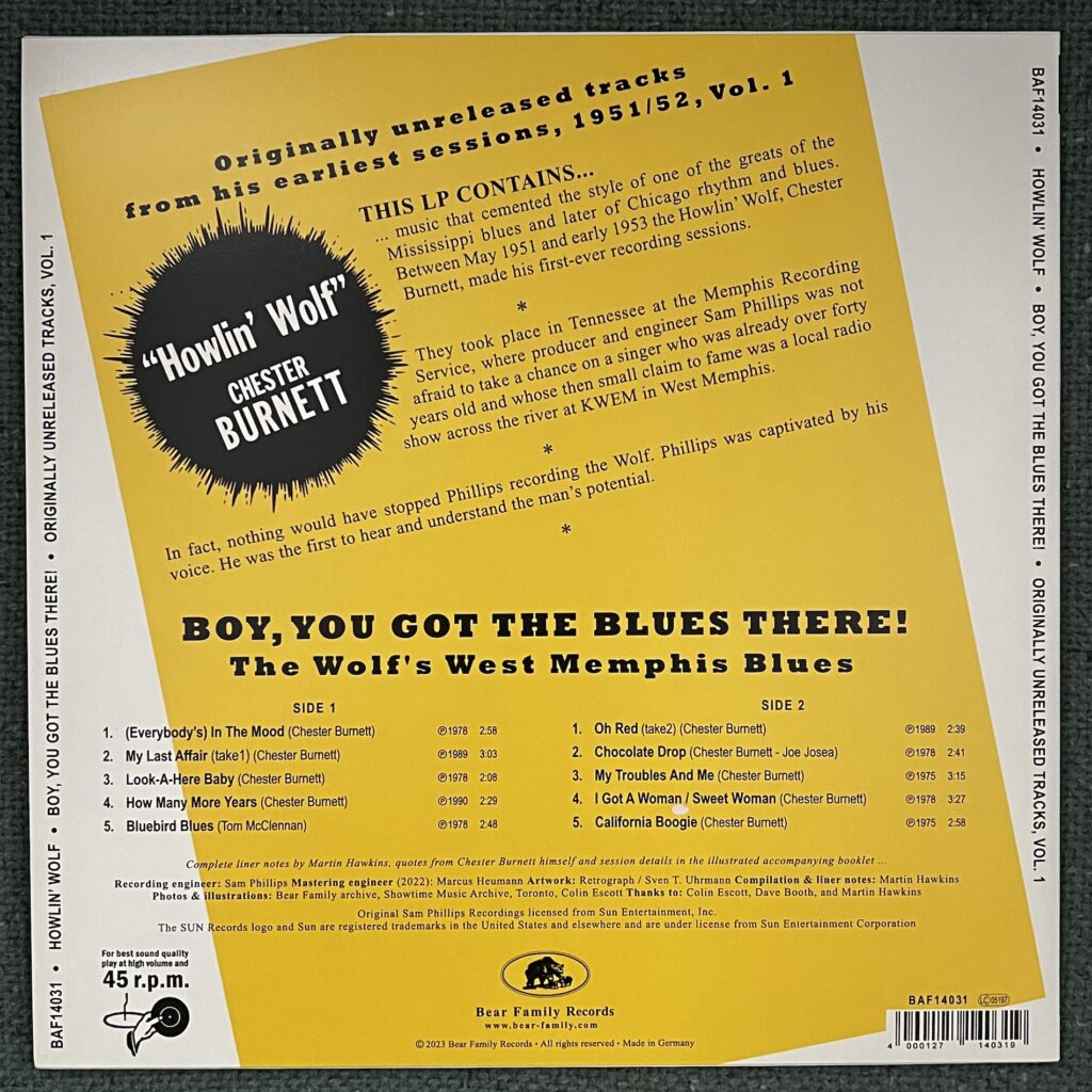 Howlin' Wolf "Boy You Got The Blues There!" back cover