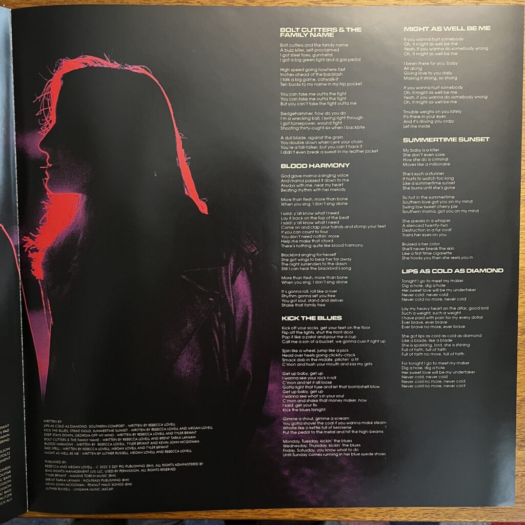 Blood Harmony lyric insert