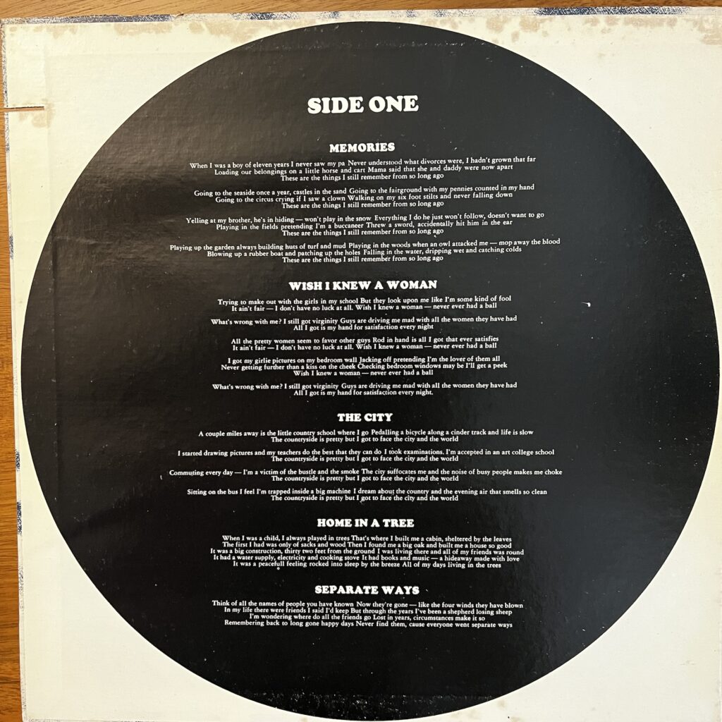 Memories gatefold, with song lyrics
